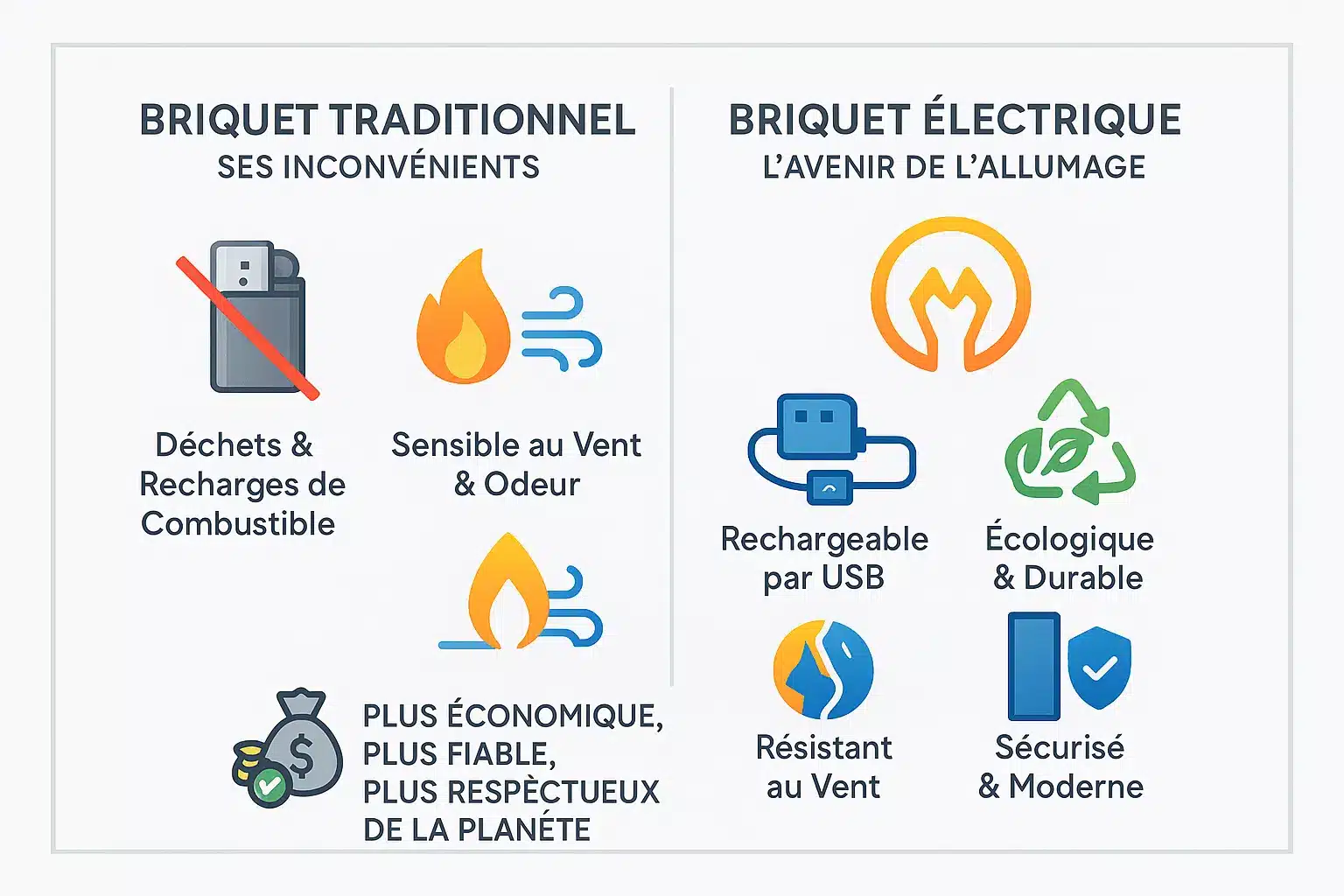 Comparaison entre briquet traditionnel et électrique